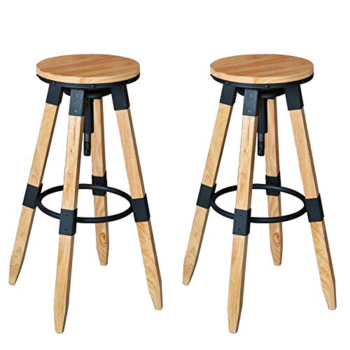 bdb Taburete de bar elevado y bajado, rotación de 360°, juego de 2 piezas de cojines redondos para cocina, mostrador de hogar, taburete alto (color: madera)