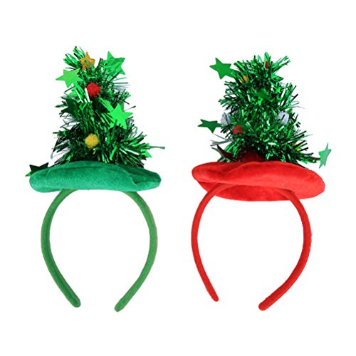 Bestoyard - 2 diademas para el árbol de Navidad, con estrella y espumillón y bolas, accesorio para el pelo, accesorio para disfraz (rojo y verde)