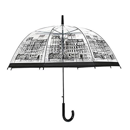 B/H Paraguas Lluvia para el Viaje a Prueba de Viento,Paraguas Transparente Retro, Pareja de Mango Largo de Varilla Recta, Elegante-Transparente