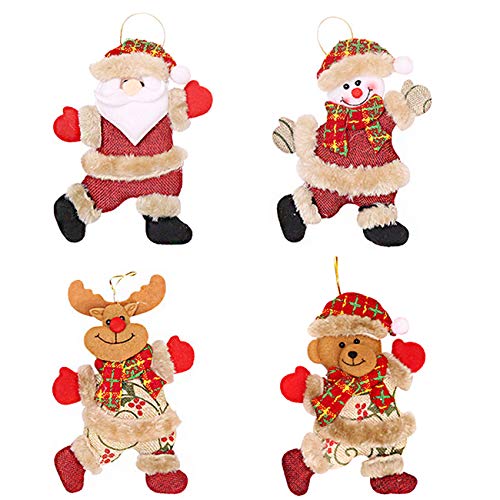 Bimkole Juego de 4 colgantes de árbol de Navidad con diseño de reno de peluche a cuadros para colgar decoración para el hogar, jardín, Navidad, decoración de regalo para añadir ambiente festivo.