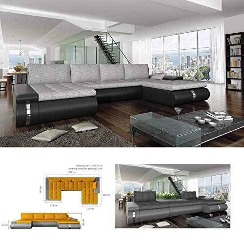 BMF Fado - Sofá cama esquinero de piel sintética o tela en forma de U, color gris y negro, de cualquier color, con almacenamiento para ropa de cama, orientado a la derecha, 385 cm x 164 cm x 216 cm BMF Fado - Sofá cama esquinero de piel sintética o tela en forma de U, color gris y negro, de cualquier color, con almacenamiento para ropa de cama, orientado a la derecha, 385 cm x 164 cm x 216 cm