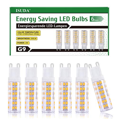 Bombillas LED G9 7W,75 LEDs Maíz Bombillas Equivalente Lampara Halógena 50W-80W,600LM Brillante,3000K Blanco Cálido,No regulable,Sin Estroboscópico,Paquete de 6[Clase de Eficiencia Energética A+]