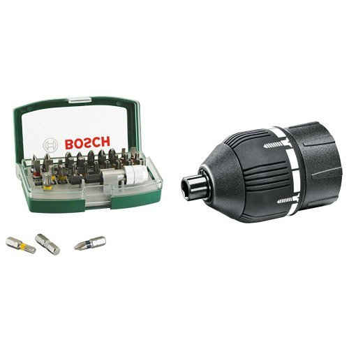 Bosch 2 607 017 063 - Set con 32 unidades para atornillar (incluye puntas de seguridad) - 130 x 67 x 45 + 2 609 256 968 - Adaptador del par de apriete - Systemzubehör passend zu -Akku-Schrauber IXO III, IXO IV (pack de 1)