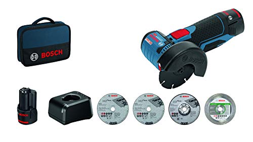 Bosch Professional 06019F200C GWS 12V-76-Amoladora Angular, 19500 RPM, Ø Disco 76 mm, 5 Accesorios, 2 baterías x 2,0 Ah, en Bolsa, 12 V, Azul, Size