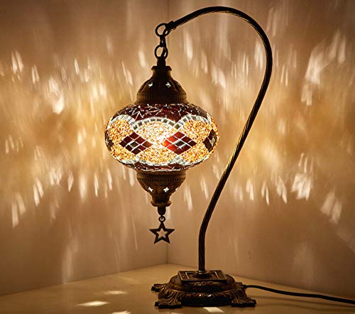 BOSPHORUS - Lámpara de noche con diseño de cisne marroquí, diseño de mosaico de cristal con base de bronce (marrón)
