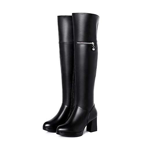 Botas sobre la rodilla para mujer,Botas de montar de tubo de estufa con forro de felpa antártica Botas largas para caminar al aire libre,Black- 40/UK 6.5/US 9