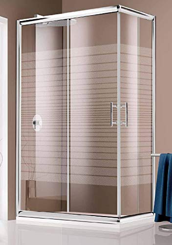 Cabina de ducha de 70 x 120 x 190 cm, de cristal transparente serigrafiado de 6 mm, puertas correderas, apertura angular con cierre de imán.