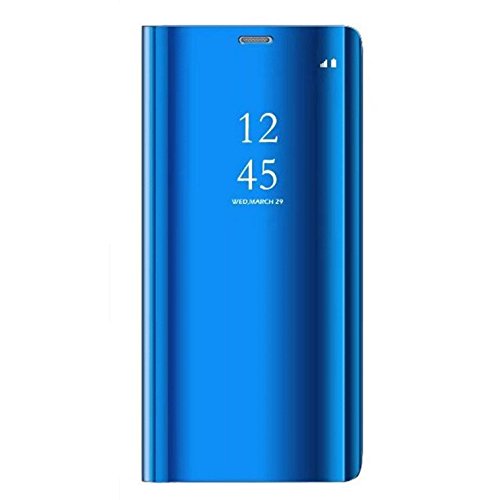 Caler ® Funda Reemplazo para Xiaomi Redmi 5 Plus Funda,Flip Tapa Libro Carcasa Modelo Fecha Espejo Brillante tirón del Duro Case Espejo Soporte Plegable Reflectante (Azul)