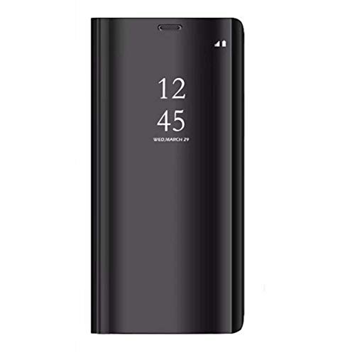 Caler ® Funda Reemplazo para Xiaomi Redmi Note 5/5 Pro Funda,Flip Tapa Libro Carcasa Modelo Fecha Espejo Brillante tirón del Duro Case, Espejo Soporte Plegable Reflectante (Negra Negro)