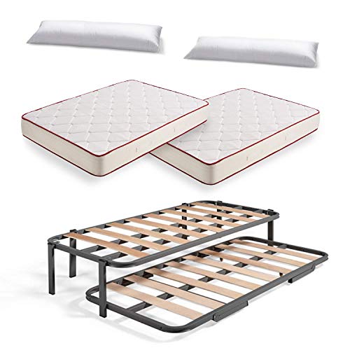 Cama Nido Metálica Reforzada con 6 Patas + 2 Colchones Viscoelásticos Viscoferta + 2 Almohadas de Fibra Tacto Pluma, 105x200 cm Cama Nido Metálica Reforzada con 6 Patas + 2 Colchones Viscoelásticos Viscoferta + 2 Almohadas de Fibra Tacto Pluma, 105x200 cm