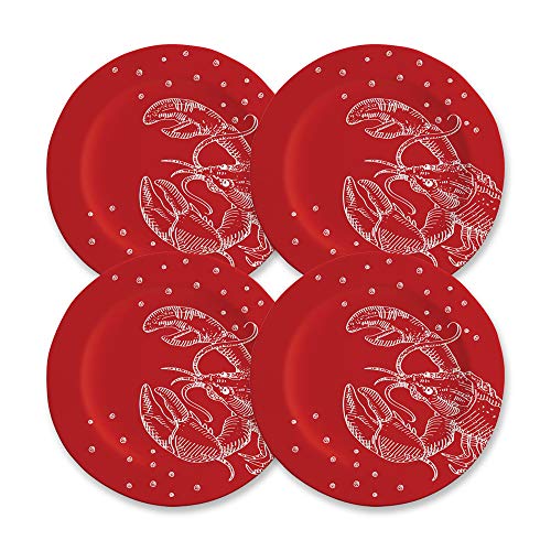 CARTAFFINI SRL Plato llano, diseño Homard Rouge, de melamina, diámetro 28 cm, altura 2 cm, juego de 4 platos – Color rojo