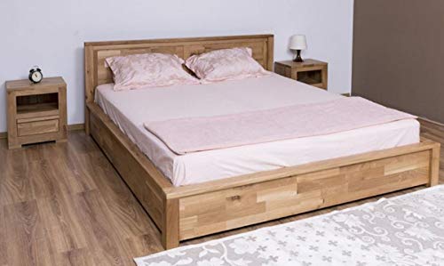 Casa Padrino Conjunto de Dormitorio de Madera Maciza de Estilo campestre Natural - 1 Cama Doble y 2 Mesitas de Noche - Muebles de Dormitorio de Estilo campestre