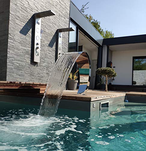 Cascada masajeador de acero inoxidable para piscina, altura 65 cm, pulido espejo, forma contemporánea