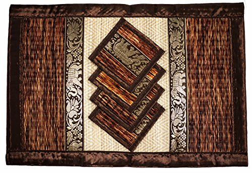 CCCollections Manteles Individuales y pasavasos 4 Unidades 2 tamaños Trenzado de caña Hecho a Mano y Exquisito Ribete Artesanal de Seda ecológica. (Grande Marrón) CCCollections Manteles Individuales y pasavasos 4 Unidades 2 tamaños Trenzado de caña Hecho a Mano y Exquisito Ribete Artesanal de Seda ecológica. (Grande Marrón)