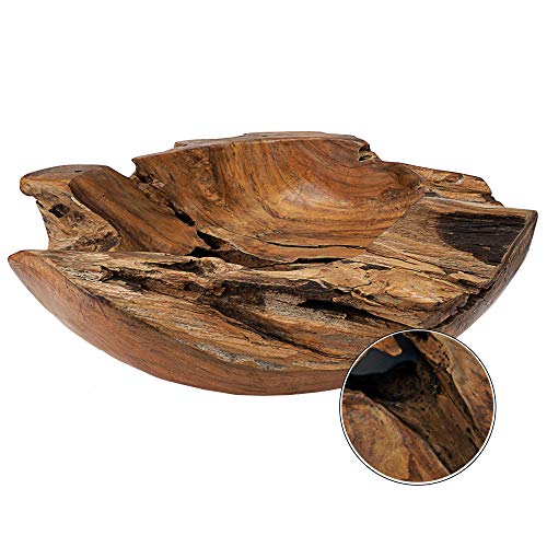 Cepewa - Cuenco de madera XL de teca hecho a mano | Cuenco decorativo | gran frutero redondo y alargado 40/60 cm (diámetro de 40 cm)