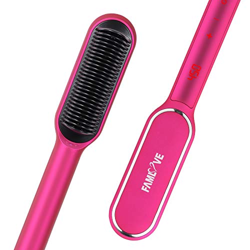Cepillo para alisar el cabello iónico por infrarrojos, 16 niveles de calor, Cepillo alisador para el peinado, Apagado automático de 60 minutos, rosa
