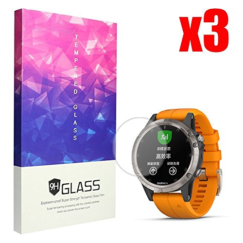 Ceston 9H Protector De Pantalla De Cristal Templado para Smartwatch Garmin Fenix 5 Plus (3 Pack)