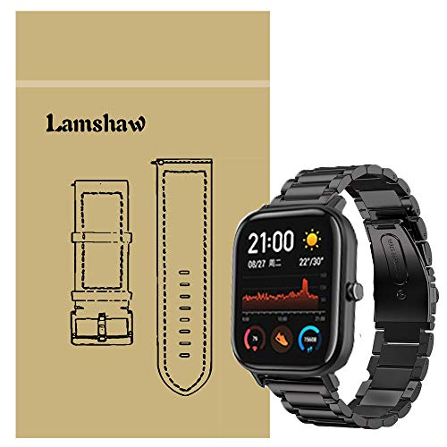 Ceston Metalica Acero Clásico Correas para Smartwatch Amazfit GTS (20mm, Negro)