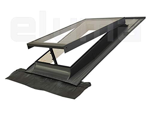 Claraboya - Ventana para tejado"BASIC VASISTAS" / Tragaluz por el acceso al techo/Tapajuntas incluido/Aluminio y Madera (45x55 Base x Altura)