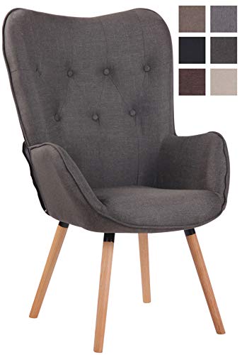 CLP Sillón Relax Ashford Tapizado En Tela I Butaca De Salón En Estilo Escandinavo I Sillón De Lectura con Base De Madera I Color: Gris Oscuro, Madera Natural