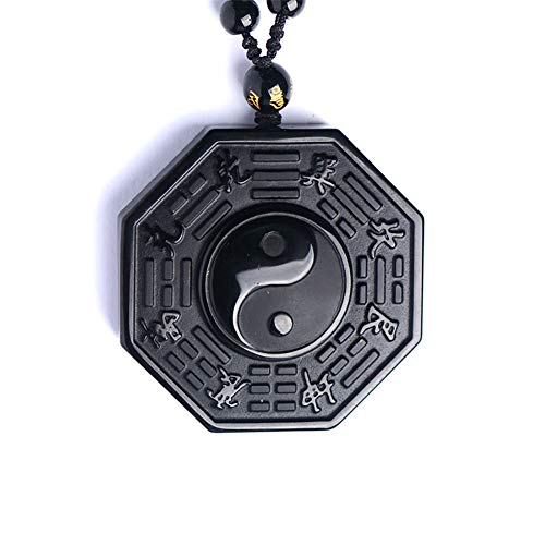 Colgante Obsidiana Negro Natural Tallado Chino Ocho Diagramas Yin Yang Amuleto De Protección De La Suerte Collar Tallado A Mano