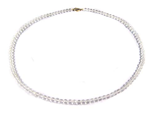 Collar de piedras preciosas para mujer de cristal de roca en forma de bola facetada, diámetro de 4 mm, cierre de plata 925