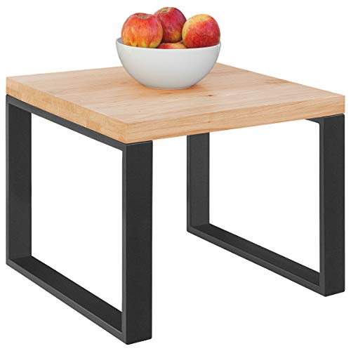 Comifort MS55DR - Mesa auxiliar moderna de madera de Roble Macizo y patas de acero, estilo industrial, mesas de cafe, mesitas nido 55x55x45 cm (DORADO)