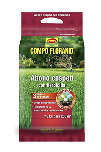 COMPO FLORANID Abono césped con herbicida, Larga duración de hasta 3 Meses, para 250 m², 7.5 kg