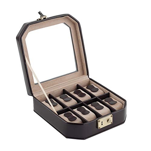 CORDAYS Estuche Relojero Artesano - Caja para 8 Relojes - Vitrina de Cristal y Cierre Seguro Botón.- Hecha a Mano en Piel Sintética Color Marrón CDM-00111 CORDAYS Estuche Relojero Artesano - Caja para 8 Relojes - Vitrina de Cristal y Cierre Seguro Botón.- Hecha a Mano en Piel Sintética Color Marrón CDM-00111