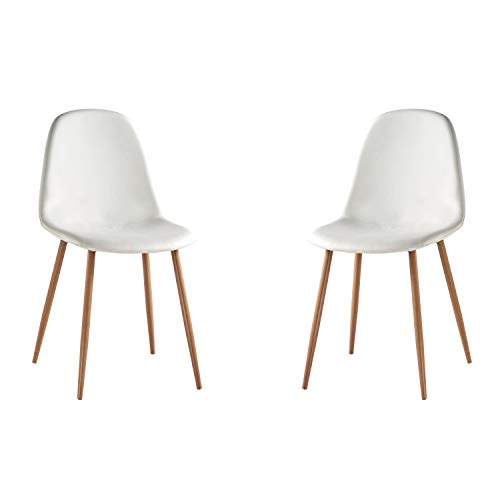 Craft, Pack de 2 sillas de Comedor, Silla Salon o Cocina, Acabado en Simil Piel Blanco y Patas Roble, Medidas: 45 cm (Ancho) x 45 cm (Fondo) x 87 cm (Alto)