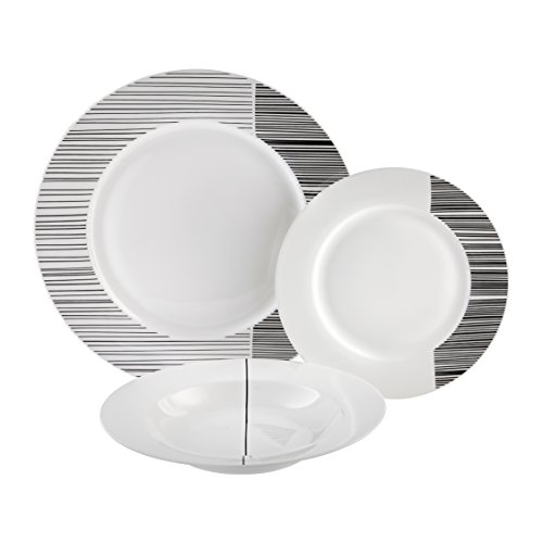 Dajar Vajilla moderna de 18 piezas, de porcelana, color blanco y negro, 48 x 30 x 31 cm, unidades Dajar Vajilla moderna de 18 piezas, de porcelana, color blanco y negro, 48 x 30 x 31 cm, unidades