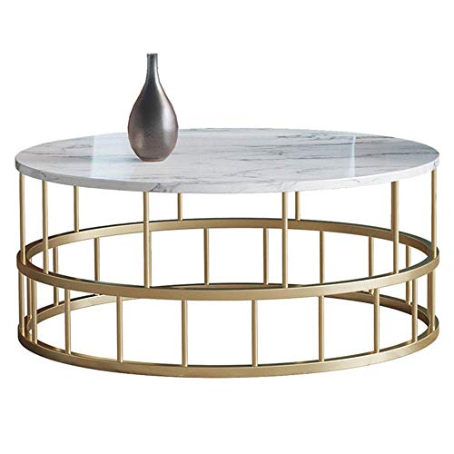 DAKEUR Mesa de Centro/Mesa Auxiliar Redonda de mármol Blanco, Moderna Mesa de Centro de Metal Dorado de Hierro Forjado, Adecuada para Sala de Estar, Dormitorio, Opcional de Varios tamaños DAKEUR Mesa de Centro/Mesa Auxiliar Redonda de mármol Blanco, Moderna Mesa de Centro de Metal Dorado de Hierro Forjado, Adecuada para Sala de Estar, Dormitorio, Opcional de Varios tamaños