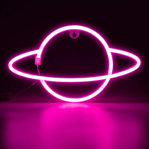 Danolt Neon Planet - Lámpara de pared de neón para fiestas de cumpleaños, habitación de los niños, bodas, fiestas, color azul y rosa Danolt Neon Planet - Lámpara de pared de neón para fiestas de cumpleaños, habitación de los niños, bodas, fiestas, color azul y rosa