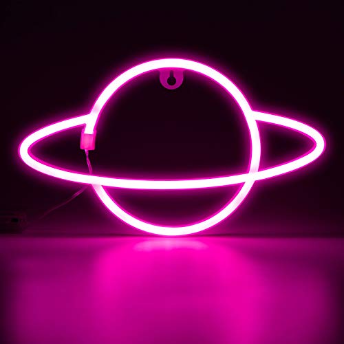 Danolt Neon Planet - Lámpara de pared de neón para fiestas de cumpleaños, habitación de los niños, bodas, fiestas, color azul y rosa