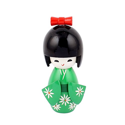 DealMux Flor Japonesa del Kimono de la muñeca de Kokeshi Escritorio de Madera Verde Oscuro Blanco