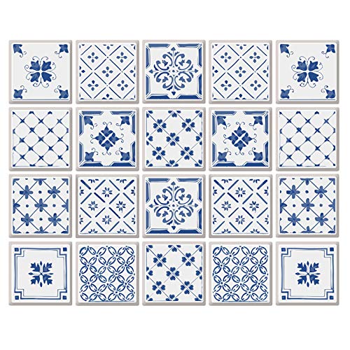 decalmile 20 Piezas Pegatinas de Azulejos 15x15cm Azul y Blanco Adhesivo Decorativo para Azulejos Cocina Baño Decoración (6x6 Pulgadas)