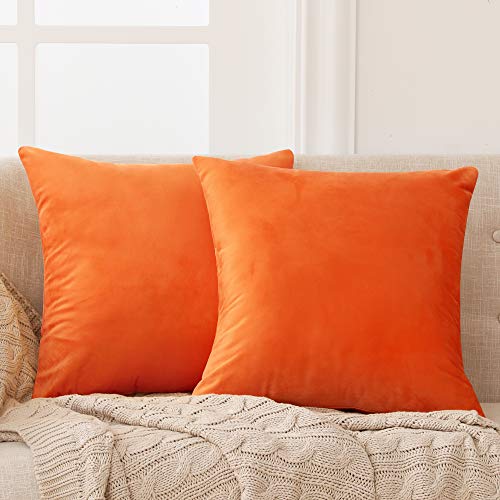 Deconovo Fundas para Cojines de Almohada del Sofá Cubierta Suave Decorativa Protector para Hogar 2 Piezas 45 x 45 cm Naranja
