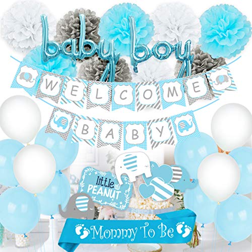 Decoraciones de Baby Shower Azul para niño, Mommy BE BE Sash, Centros de Mesa de Elefantes, Globos de Bienvenida de Baby Banner Boy para Baby Shower de Elefante Decoraciones de Baby Shower Azul para niño, Mommy BE BE Sash, Centros de Mesa de Elefantes, Globos de Bienvenida de Baby Banner Boy para Baby Shower de Elefante