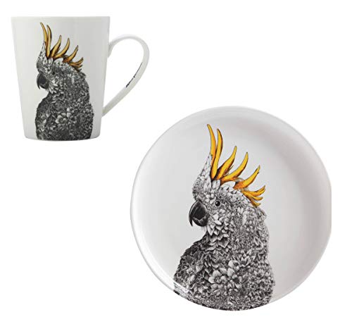 Dekomiro Maxwell & Williams Marini Ferlazzo Cockatoo - Taza y plato de porcelana de Bone China