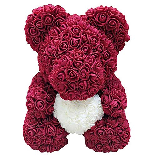 Delisouls Rosa Oso Osito Oso, Hecho a Mano Lindo Moda Precioso Rojo Grande Rosa Juguetes, Adornos Regalos para San Valentín Día 25cm Fiesta Cumpleaños Paisaje - Azul Real (Red Wine)