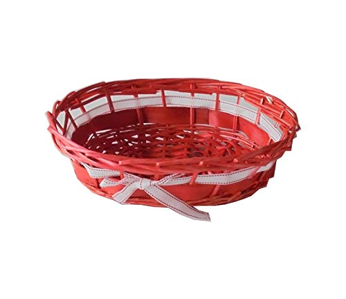 DELIZIE DI CARTA 1 cesta ovalada de mimbre color rojo con cinta blanca de 33 x 20 cm de altura 9 para cortinas y regalos.