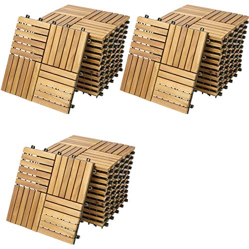 Deuba Set de 33 baldosas 'Quattro mosaïco' de madera de Acacia 30x30cm por 3m² Losas de terraza para jardín balcón spa o deck