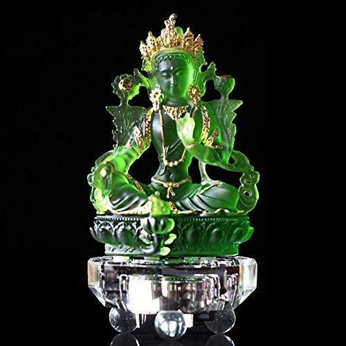 DHTOMC Estatua de Buda Tara de Vidrio Verde,Bodhisattva Tántrico Guanyin,Accesorios de Decoración del Hogar de Lujo,12.6cm*7cm*4.5cm