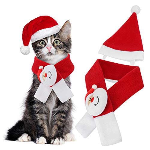 Disfraces de Navidad para mascotas, bufanda navideña con gorro de Papá Noel para gatos / perros, disfraces de cosplay, mascotas, Navidad, día de acción de gracias, fiesta de año nuevo