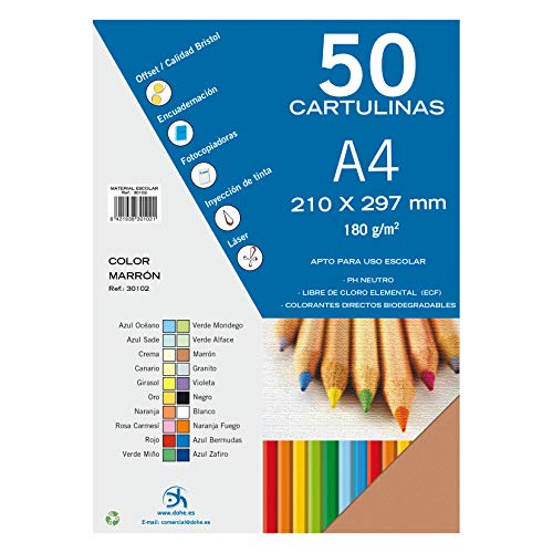 Dohe 30102 - Pack de 50 cartulinas, A4, color marrón
