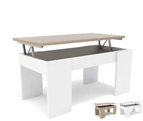 Dormidan- Mesa de Centro elevable, Comedor o Auxiliar, Mayor Grosor y Estabilidad (Blanco Tapa Roble) … Dormidan- Mesa de Centro elevable, Comedor o Auxiliar, Mayor Grosor y Estabilidad (Blanco Tapa Roble) …