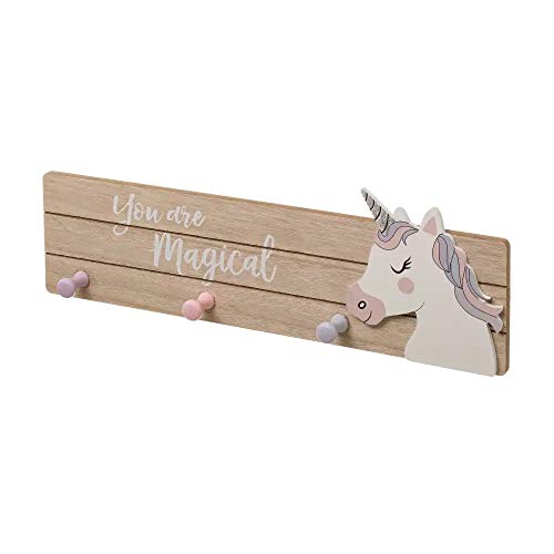 Dream Hogar Perchero de Pared 3 Ganchos Unicornio You Are Magical Madera MDF 45x15x3,90 cm