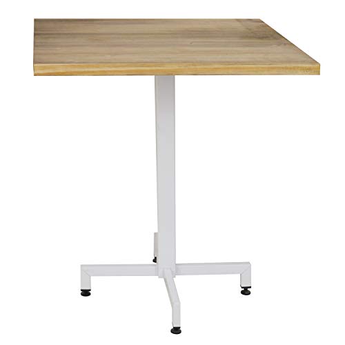 DS Dropshipping Mesa Cuadrada iCub 70x70x75cm Blanca Pie Central con Tablero de Madera Maciza Estilo Industrial