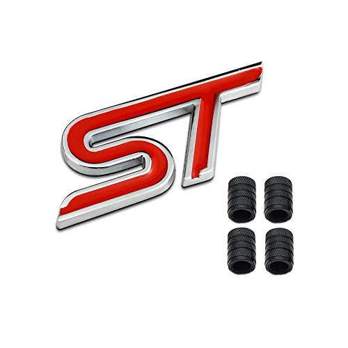 Dsycar 3D Metal S ST Logo Insignia de Coche Emblema Adhesivo + 4 Piezas Estilo moleteado con Núcleo de plástico Tapas de Válvula para Universal Coche Estilo Decoración Accesorios