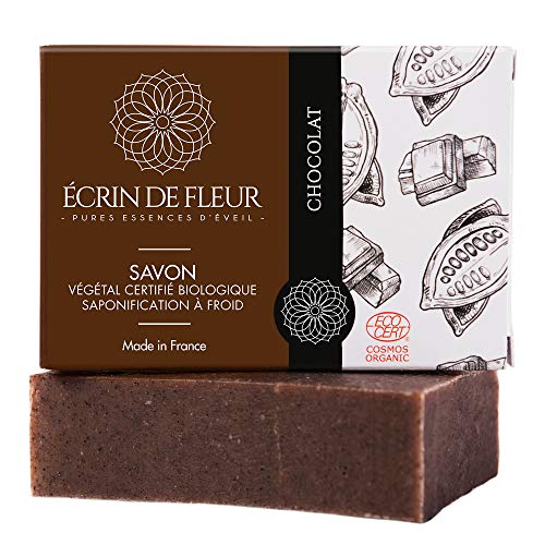 Écrin De Fleur | Jabón de Chocolate | Certificado Orgánico | Hecho a mano en Francia con Manteca de Cacao | Saponificación en Frio | Apto para el Lavado Frecuente de las Manos | 100g